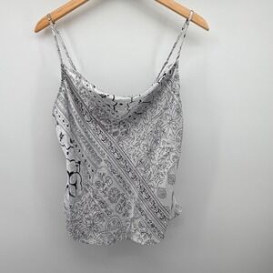 Cloudchaser Cami Women L White Black Bandana Paisley Cowl Neck Spaghetti Strap